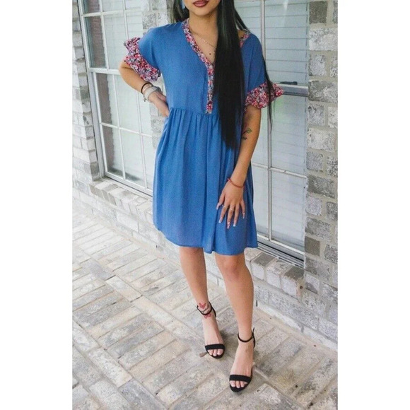 NWT Umgee‎ Linen Blend Floral Accent Dress Women’s Large Boho Hippie Red White - Picture 3 of 10